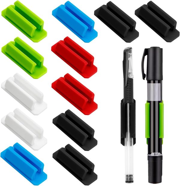 12PCS Pen Holder for Desk Silicone Pen Clip Adhesive Pencil Grips Office Desk Organizer Flexible Pen Holder for Classroom Clipboard Attachment (Multicolor)