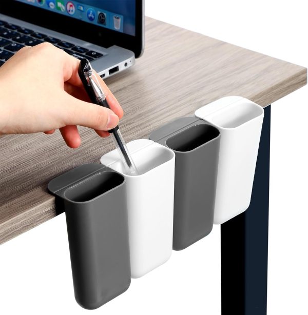 6 Pcs Screen Pen Pencil Holders Attachable Deskside Pen Holder Computer Monitor Desktop Pen Organizer with Self Adhesive Attacher for Office Supplies Work Gadgets Storage (Gray, White)