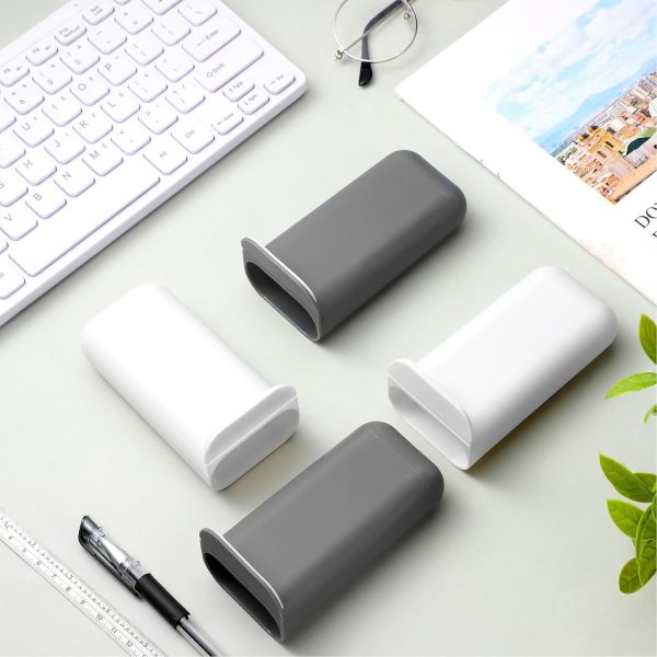 6 Pcs Screen Pen Pencil Holders Attachable Deskside Pen Holder Computer Monitor Desktop Pen Organizer with Self Adhesive Attacher for Office Supplies Work Gadgets Storage (Gray, White) - Image 3