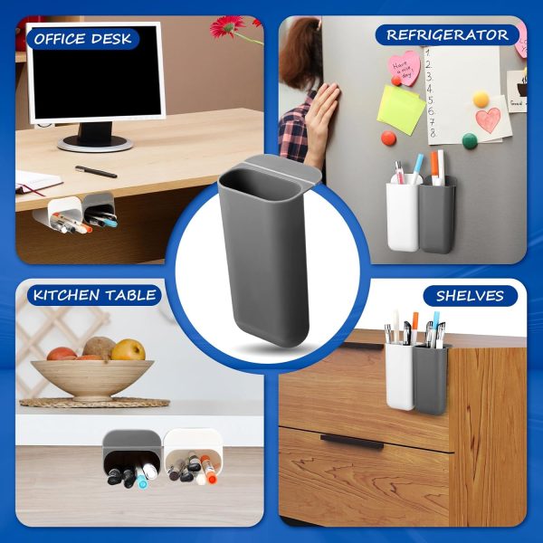 6 Pcs Screen Pen Pencil Holders Attachable Deskside Pen Holder Computer Monitor Desktop Pen Organizer with Self Adhesive Attacher for Office Supplies Work Gadgets Storage (Gray, White) - Image 7