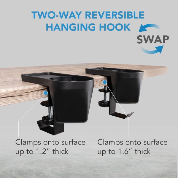 EHO Clamp On Pen Cup Holder with Headphone Hanger, No Drill Under Desk Headphone Hook or Bag Hook for Pens, Pencils, Paper Clips, Various Stationery and Drink Cups - Image 4
