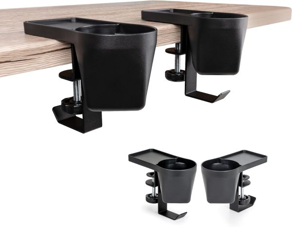 EHO Clamp On Pen Cup Holder with Headphone Hanger, No Drill Under Desk Headphone Hook or Bag Hook for Pens, Pencils, Paper Clips, Various Stationery and Drink Cups - Image 6