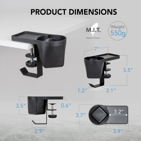 EHO Clamp On Pen Cup Holder with Headphone Hanger, No Drill Under Desk Headphone Hook or Bag Hook for Pens, Pencils, Paper Clips, Various Stationery and Drink Cups - Image 9