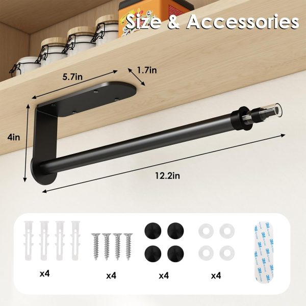 Fixwal Paper Towel Holder Under Cabinet with Spray Bottle, Self Adhesive and Drilling, Paper Towel Holder Wall Mount, for Kitchen and Bathroom, Black - Image 2