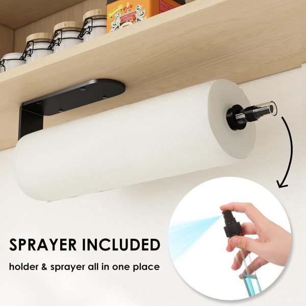 Fixwal Paper Towel Holder Under Cabinet with Spray Bottle, Self Adhesive and Drilling, Paper Towel Holder Wall Mount, for Kitchen and Bathroom, Black - Image 3