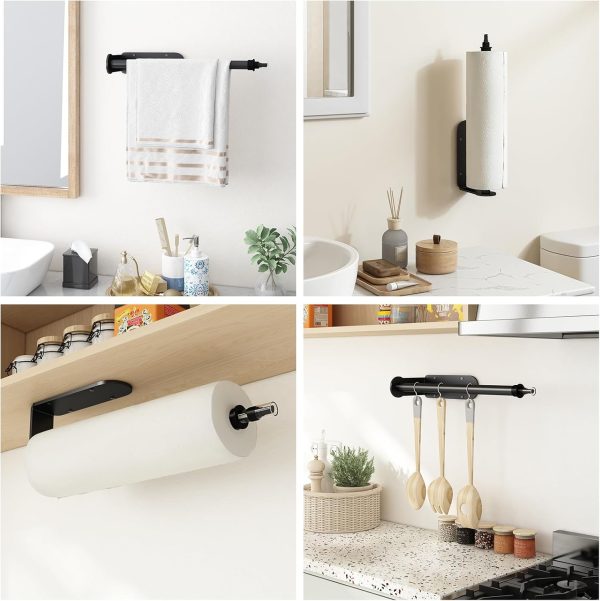 Fixwal Paper Towel Holder Under Cabinet with Spray Bottle, Self Adhesive and Drilling, Paper Towel Holder Wall Mount, for Kitchen and Bathroom, Black - Image 7