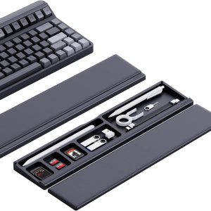 Hagibis Keyboard Wrist Rest Pad Support with Desktop Partition Storage Case, Ergonomic Soft Memory Foam, Anti-Slip Rubber Base for Computer Keyboard, Laptop, Office, Home (Black)