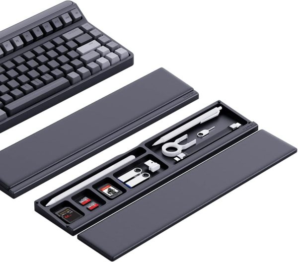 Hagibis Keyboard Wrist Rest Pad Support with Desktop Partition Storage Case, Ergonomic Soft Memory Foam, Anti-Slip Rubber Base for Computer Keyboard, Laptop, Office, Home (Black)