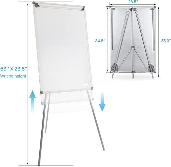 MAKELLO Flip Chart Easel Magnetic White Board with Stand for Office School Classroom Home Restaurant, Extended Display Arms, Adjustable Height, 36x24 in - Image 3