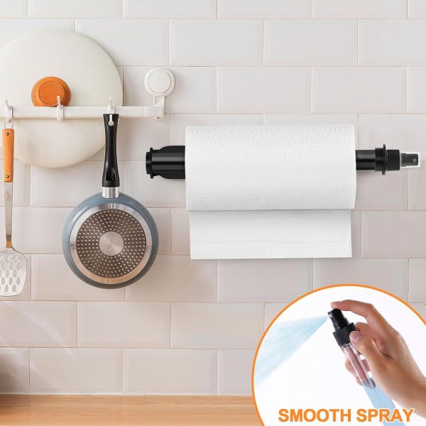 Paper Towel Holder with Spray Bottle, Under Cabinet Paper Towels Holders with Sprayer Inside Center, Hanging Wall Mount Papertowels Roller for Kitchen, Bathroom, Countertop, Cabinet - Black - Image 2