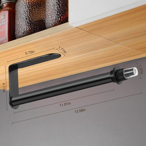 Paper Towel Holder with Spray Bottle, Under Cabinet Paper Towels Holders with Sprayer Inside Center, Hanging Wall Mount Papertowels Roller for Kitchen, Bathroom, Countertop, Cabinet - Black - Image 4
