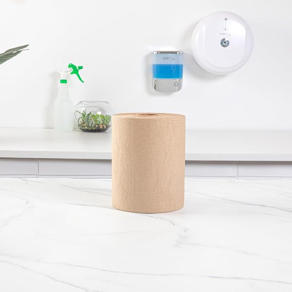 Restaurantware-Clean Tek Professional 600 Feet x 8 Inch Hardwound Paper Towel, 1 Bathroom Paper Towel Roll - Dispensers Sold Separately, 1 Ply, Kraft Paper Towel Roll, Embossed, Multi-Purpose - Image 8