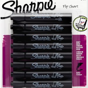 SHARPIE Flip Chart Markers, Bullet Tip, Assorted Colors, 8 Pack, Low-Odor, Squeak-Free