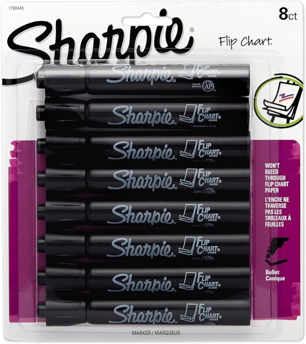 SHARPIE Flip Chart Markers, Bullet Tip, Assorted Colors, 8 Pack, Low-Odor, Squeak-Free