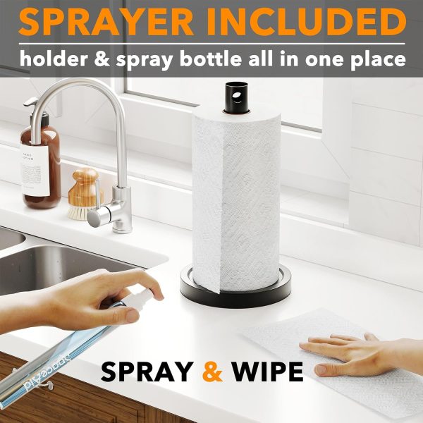 SpaceAid 2 in 1 Paper Towel Holder with Spray Bottle, Countertop Paper Towels Holders Stand with Sprayer Inside Center, Under Cabinet Papertowels Roller for Kitchen and Bathroom (Black) - Image 2