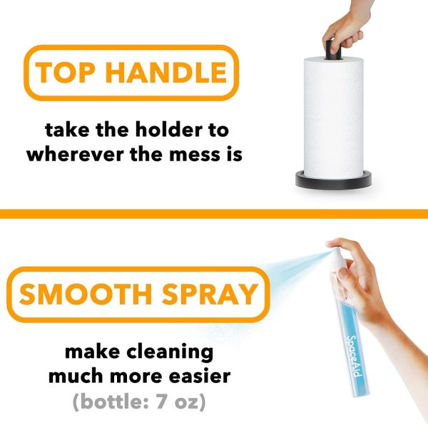 SpaceAid 2 in 1 Paper Towel Holder with Spray Bottle, Countertop Paper Towels Holders Stand with Sprayer Inside Center, Under Cabinet Papertowels Roller for Kitchen and Bathroom (Black) - Image 4
