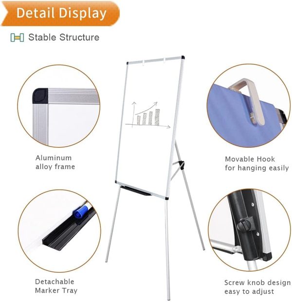 VIZ-PRO Whiteboard Easel, 36 x 24 Inches, Portable Dry Erase Board Height Adjustable With Flipchart Pad - Image 3