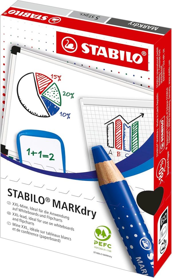 Whiteboard and Flipchart Markers - STABILO MARKdry - Pack of 5 - Black - Image 8